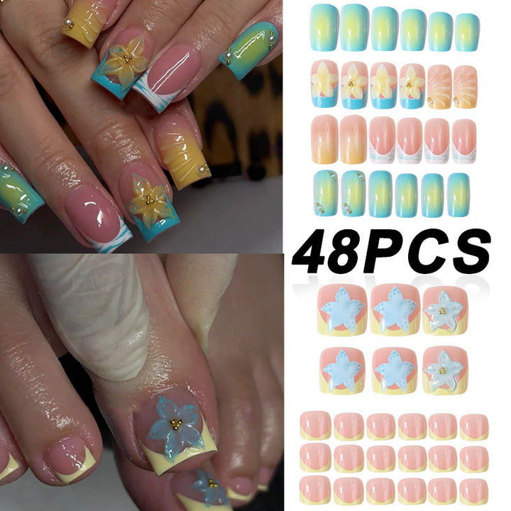 High-Quality Floral Design Press-On Nail Set Bowlift