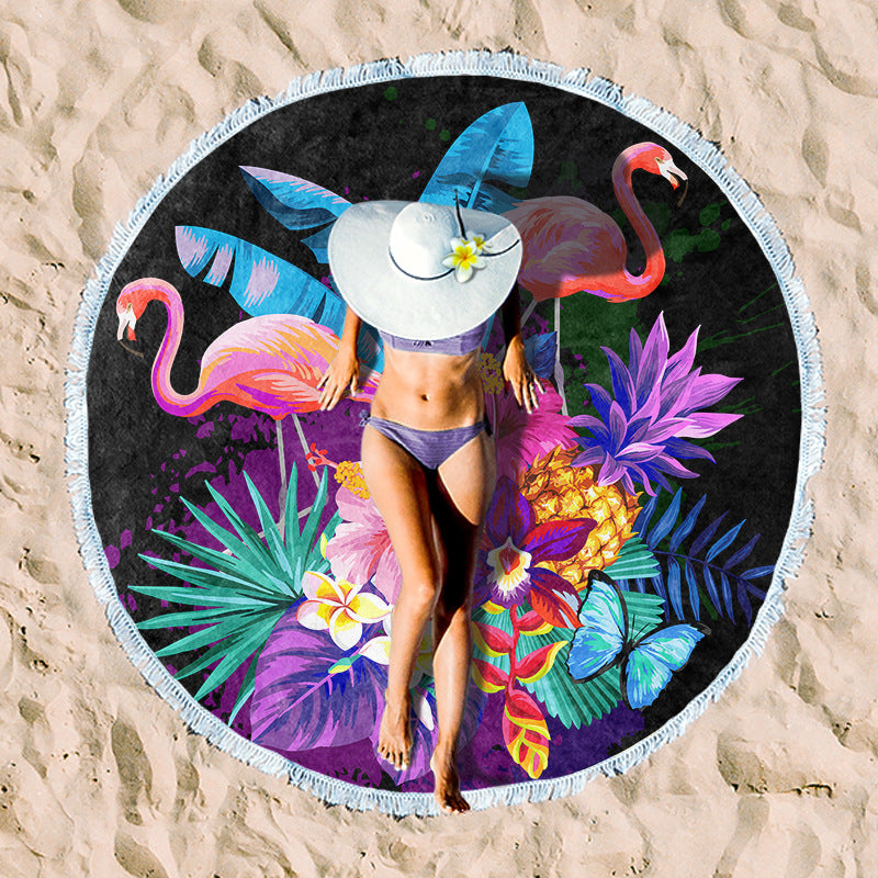Round beach towel with artistic lotus design Bowlift