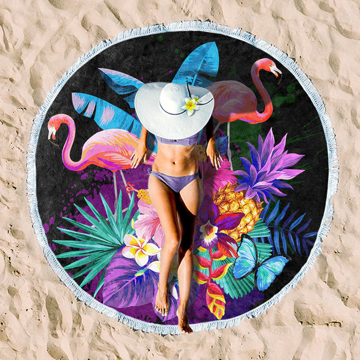 Round beach towel with artistic lotus design Bowlift
