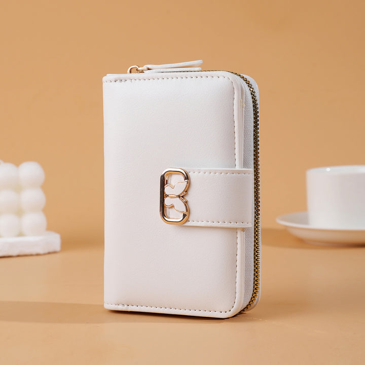Compact Zip-Around Faux Leather Long Wallet with Butterfly Clasp Bowlift