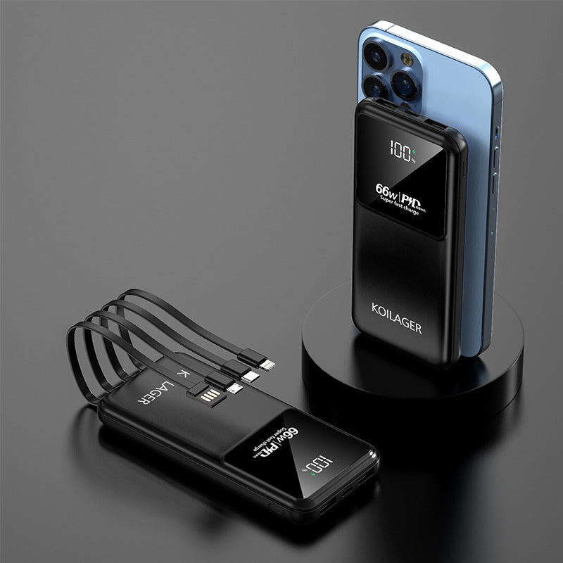 Multi-functional power bank with integrated charging cables and LCD display Bowlift