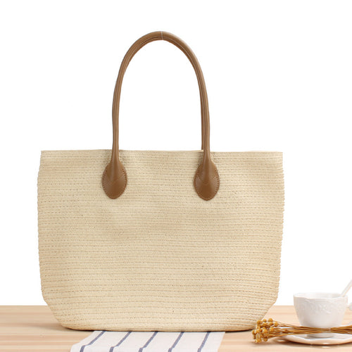 Spacious straw shopper with leather carrying handles Bowlift