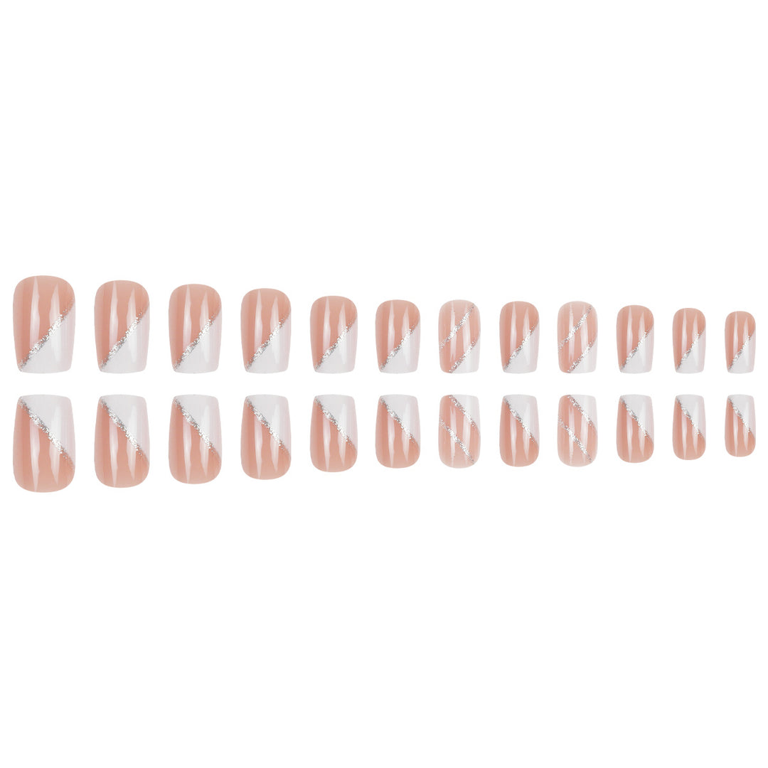 Elegant French Tip Stiletto Press-On Nails with Glitter Accents Bowlift