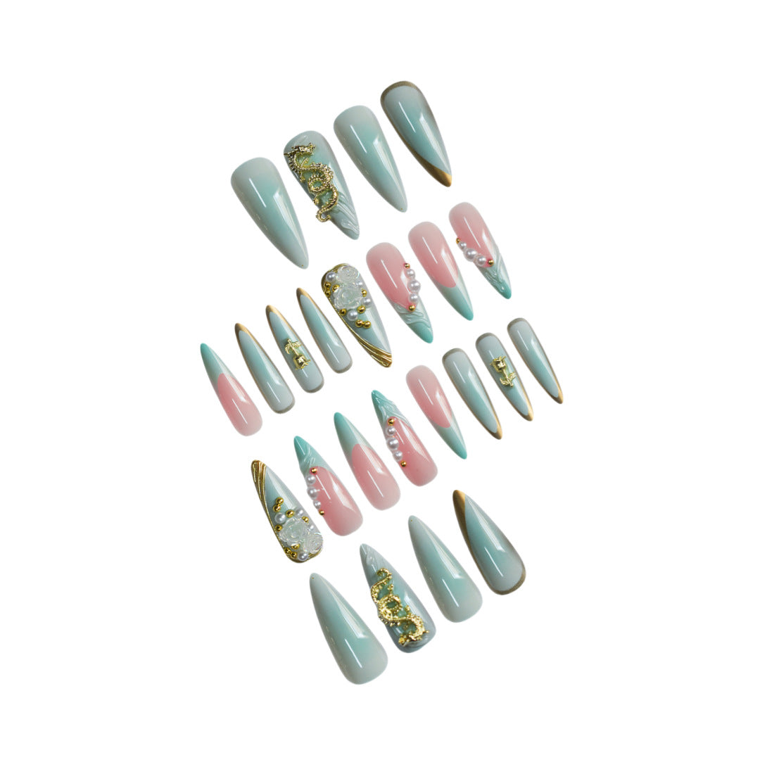 Luxurious Rhinestone and Floral Press-On Nail Art Bowlift