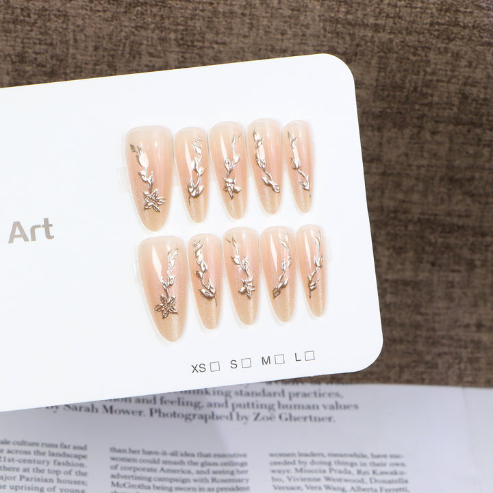Artistic Acrylic Press-On Nail Set with Floral Embellishments Bowlift