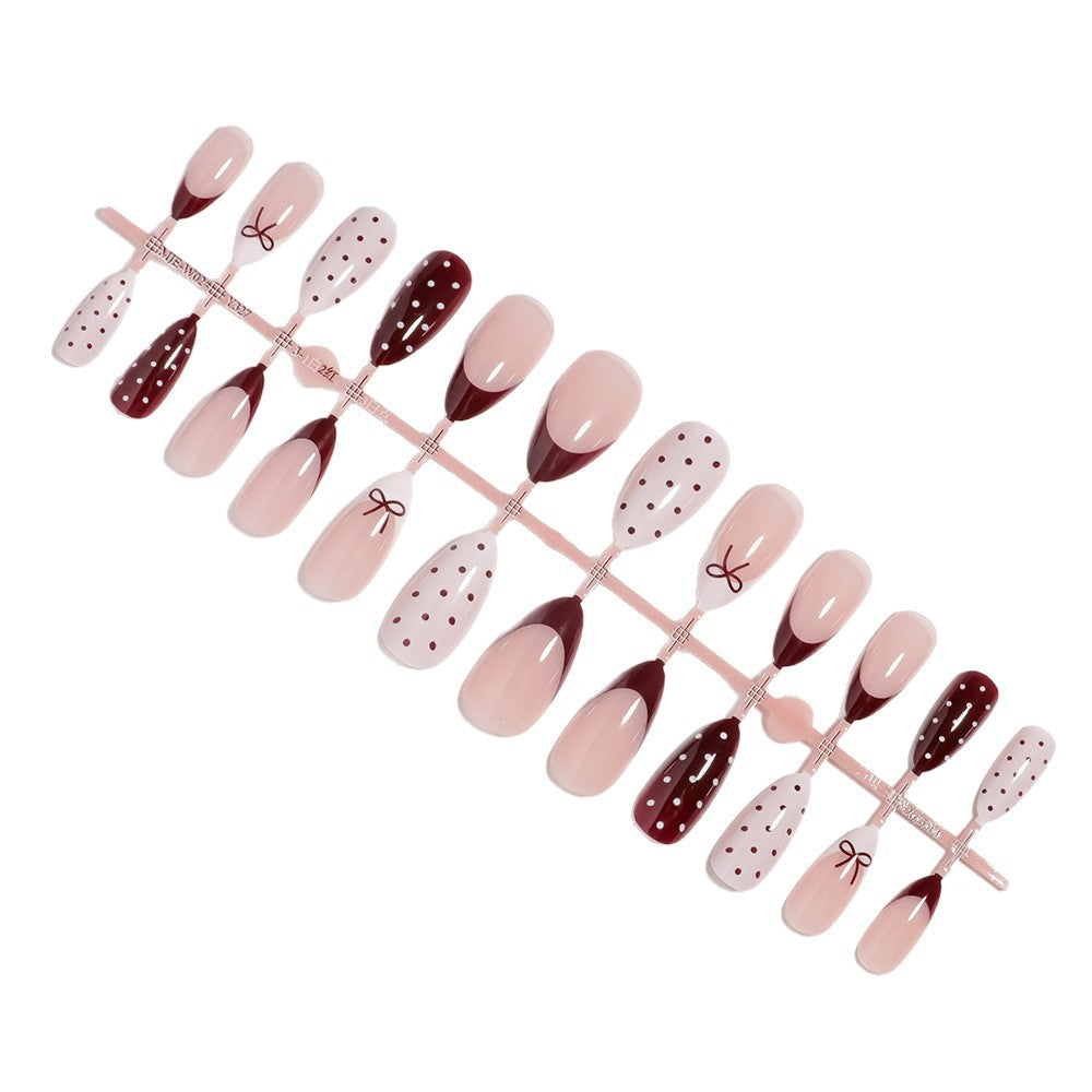 Artistic Press-On Nail Set with Bow and Dot Design Bowlift
