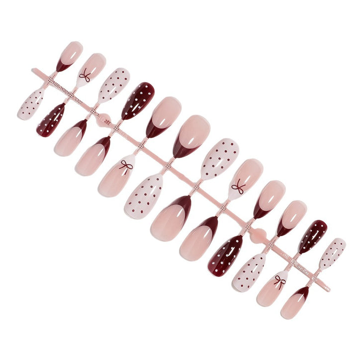 Artistic Press-On Nail Set with Bow and Dot Design Bowlift