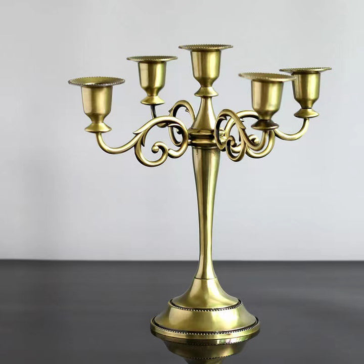Ornate Gold Five-Arm Metal Candelabra Centerpiece Bowlift
