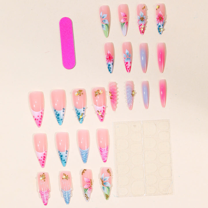 Artistic 3D Floral Acrylic Nail Extensions Bowlift