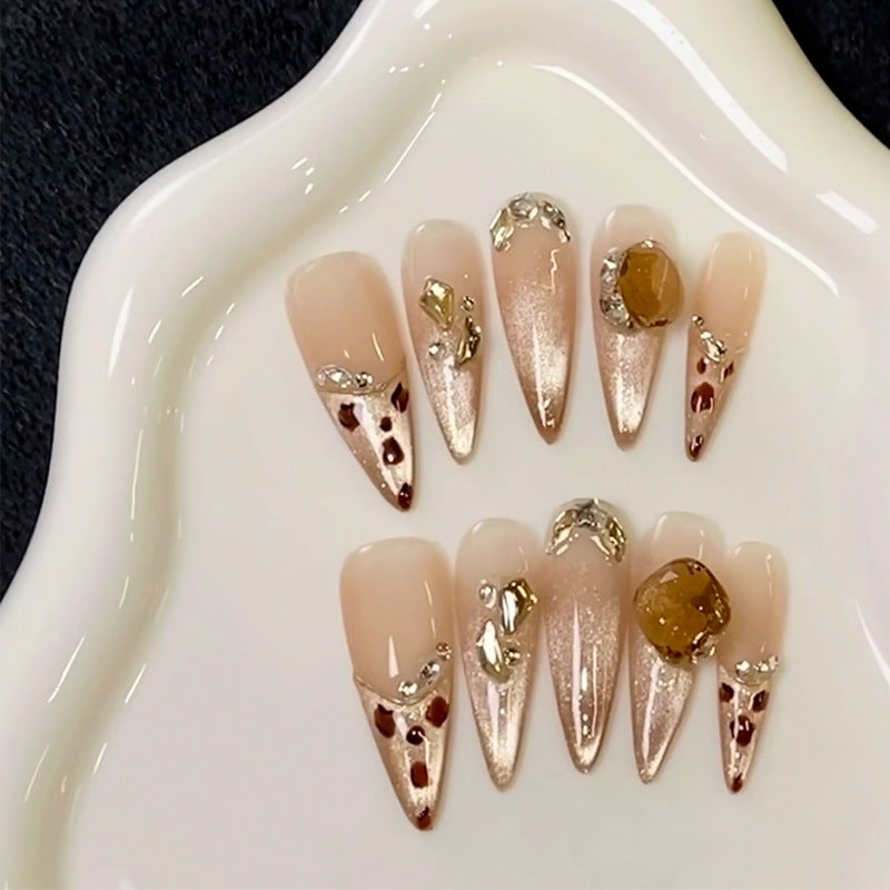 Stylish Press-On Nail Tips with Leopard Design Bowlift