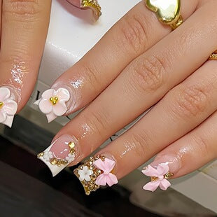 Creative 3D Bow and Pearl Nail Extensions Bowlift