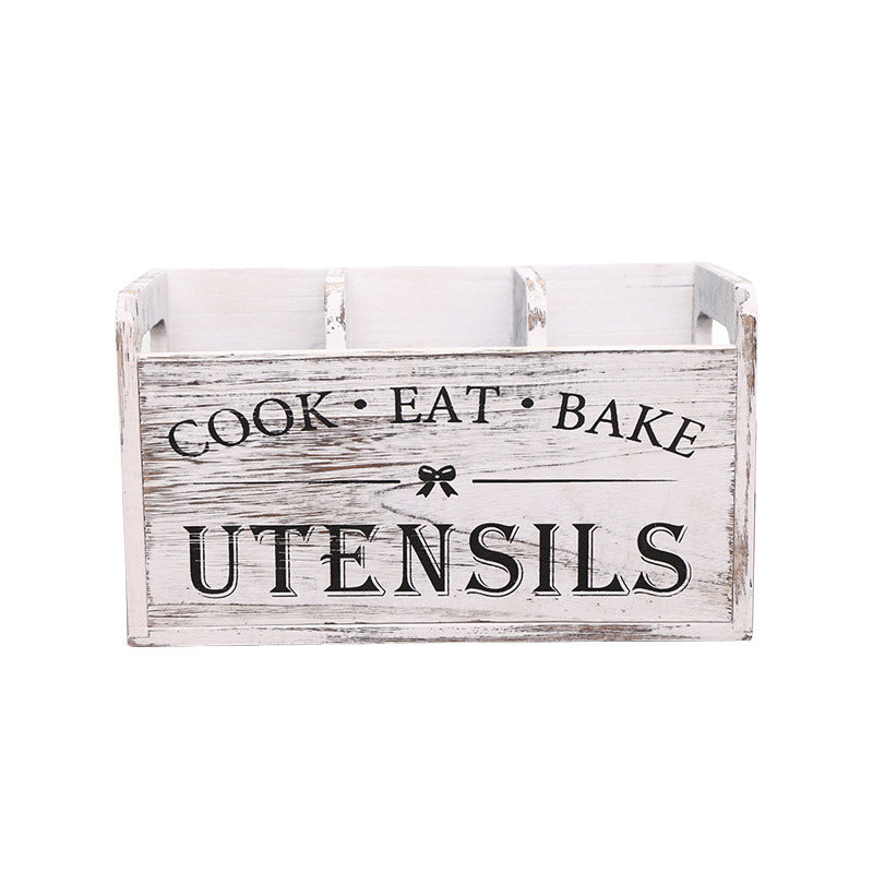 Rustic Farmhouse Kitchen Utensil Organizer Crate with Triple Compartments Bowlift