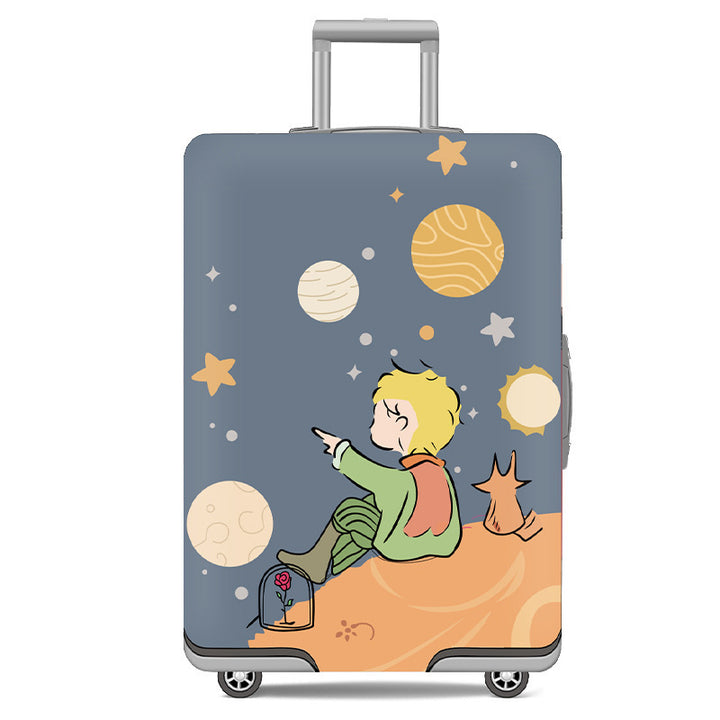 Unisex nan elastic motif suitcase cover made of stretchable polyester with handle and wheel openings Bowlift