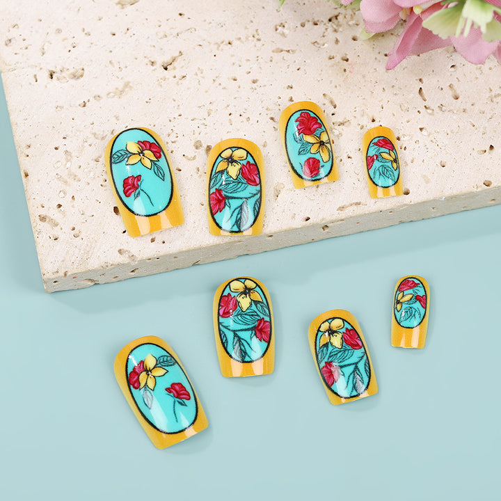 Handmade art nails in floral design Bowlift