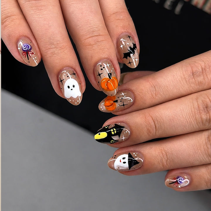 Halloween-Themed Press-On Nail Art Set Bowlift 1788495618