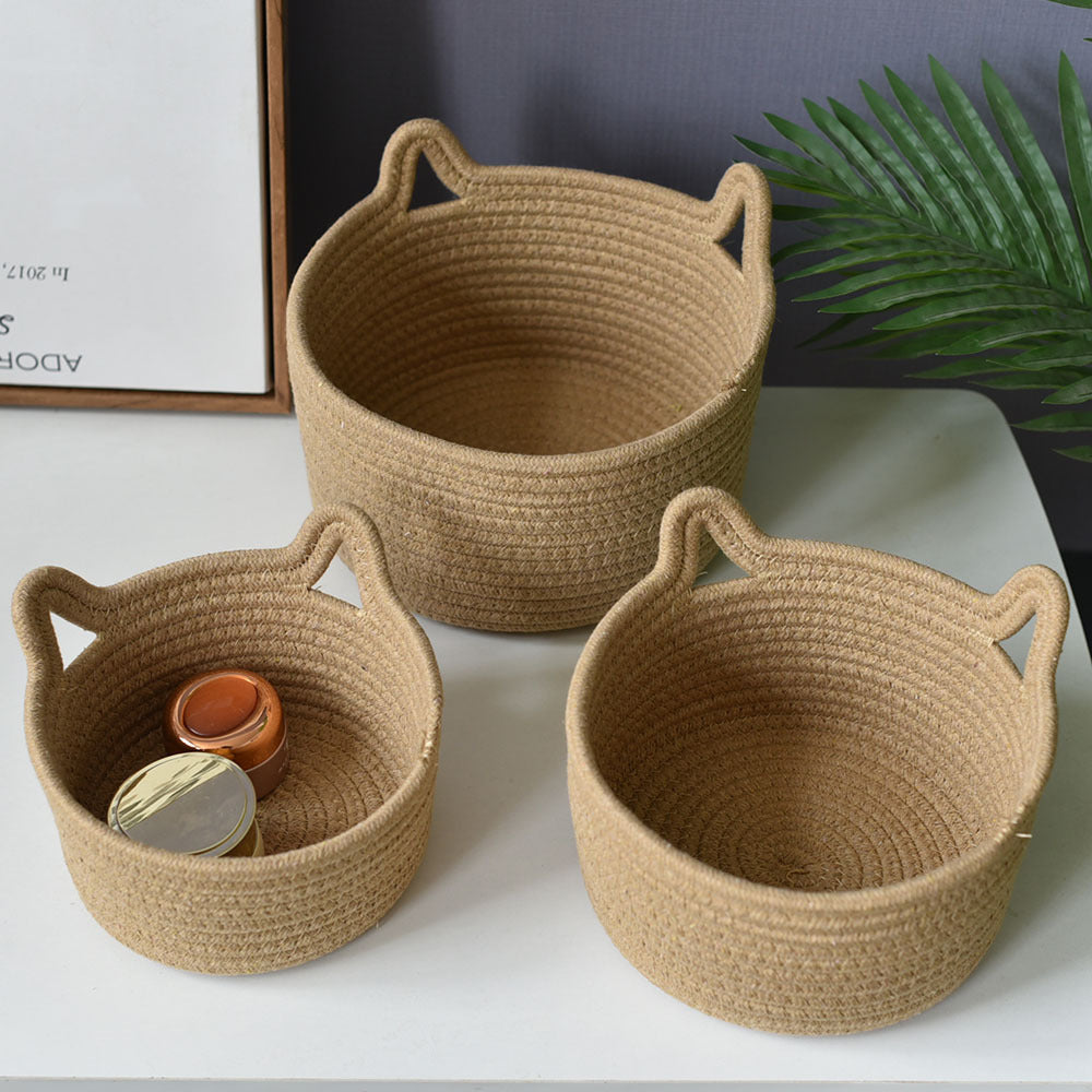 Cat-Eared Woven Storage Basket Bowlift