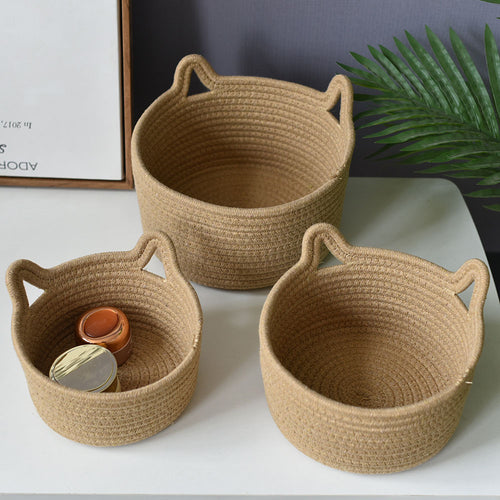 Cat-Eared Woven Storage Basket Bowlift