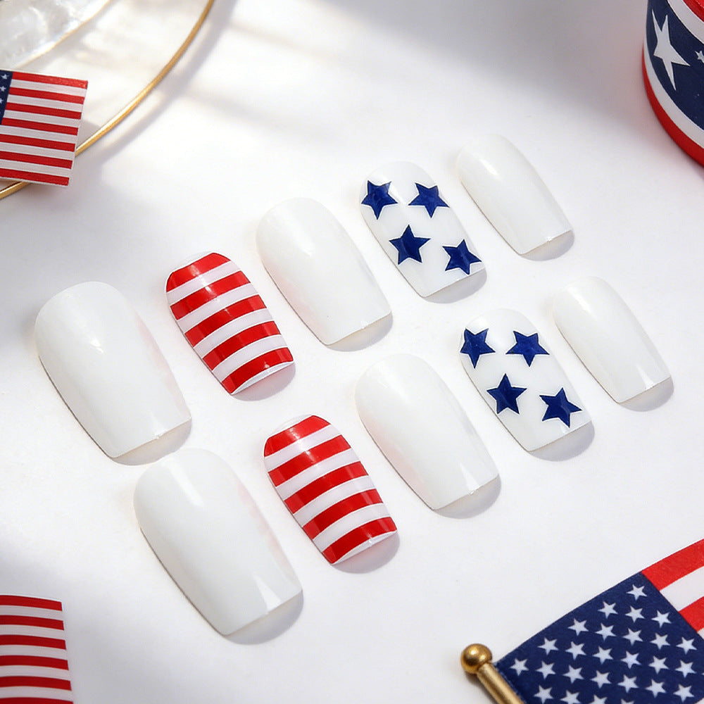 Women's nan patriotic press-on manicure kit with glossy gel finish and long coffin shape Bowlift