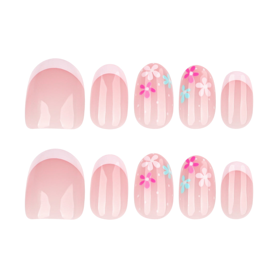 Artful nail extensions with colorful floral designs and glitter Bowlift