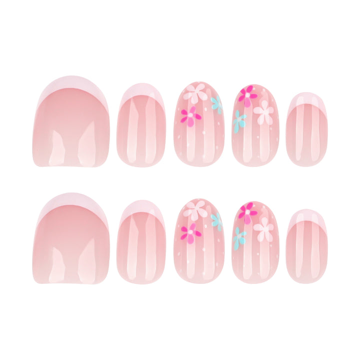 Artful nail extensions with colorful floral designs and glitter Bowlift