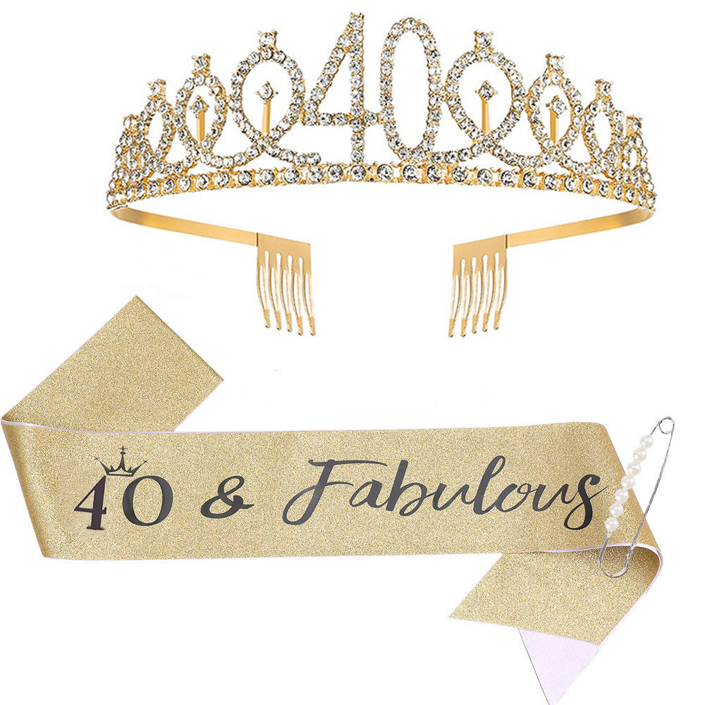 Women Crystal-Embellished Birthday Crown with Personalized Sash Bowlift