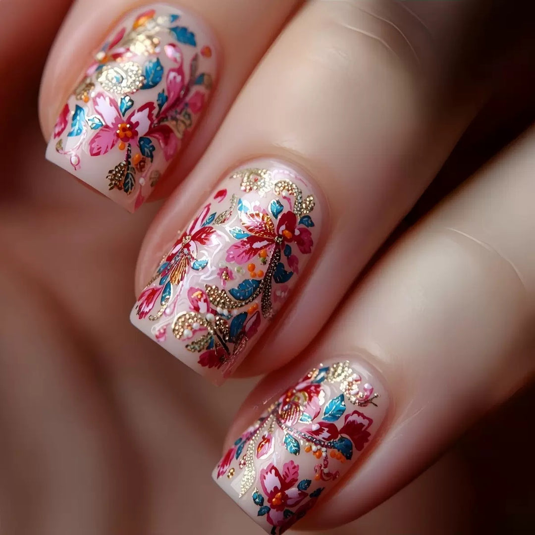 Artificial nail set with intricately detailed floral design Bowlift