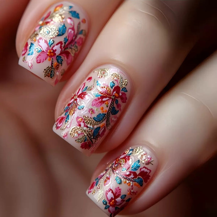 Artificial nail set with intricately detailed floral design Bowlift