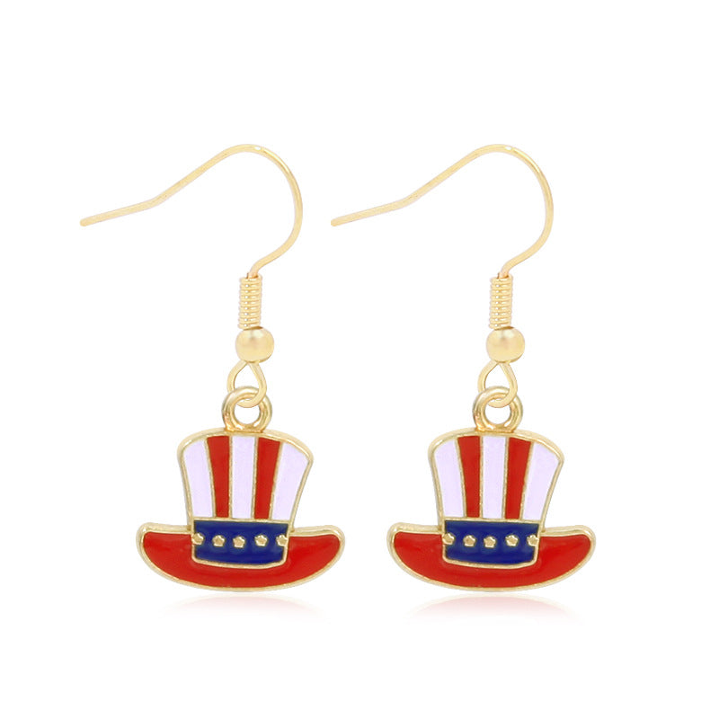 Women's star-shaped enamel earrings with USA flag motif and gold-plated fish Bowlift