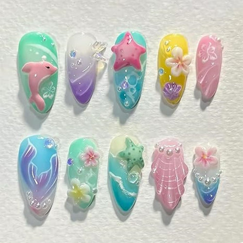 Artistic Ocean-Themed Press-On Nail Set Bowlift