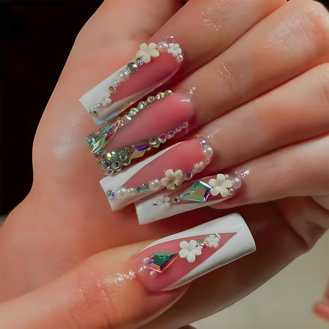 Decorative Floral Embellished Press-On Nails Bowlift