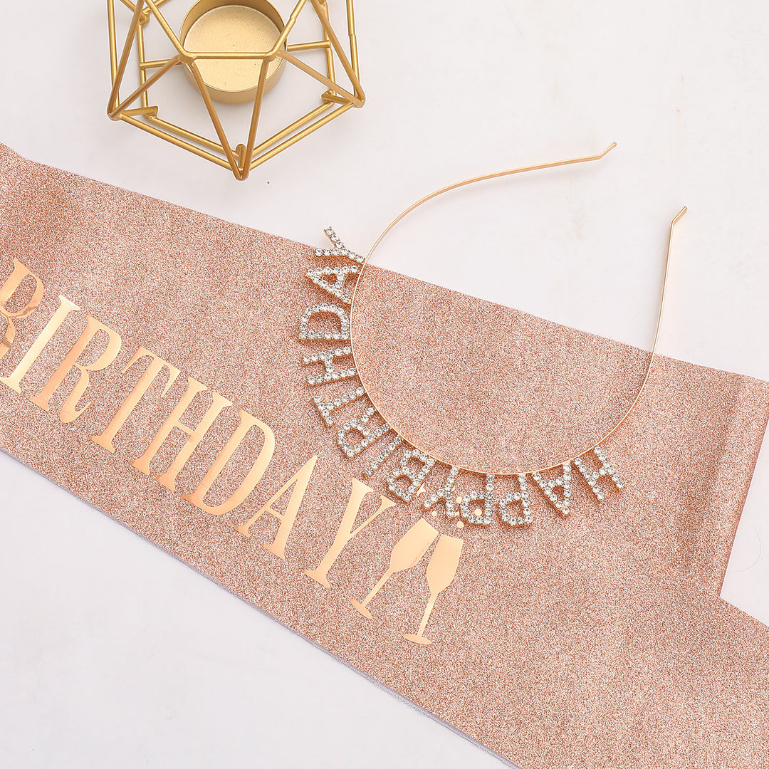 Ladies Glitter Headband with "Happy Birthday" Inscription Bowlift
