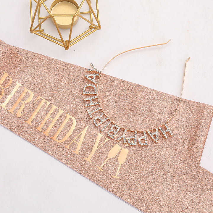 Ladies Glitter Headband with "Happy Birthday" Inscription Bowlift