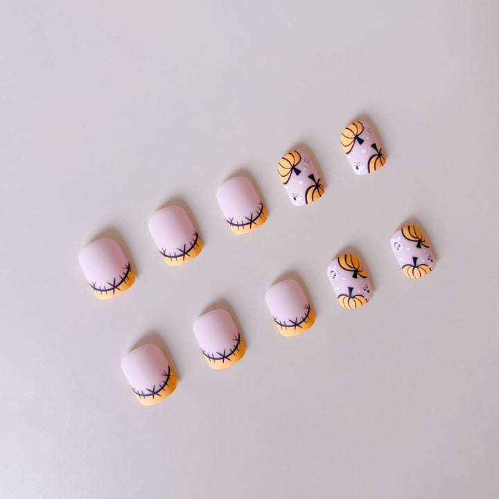 Halloween Fake Nail Set with Cute Pumpkin and Ghost Designs Bowlift
