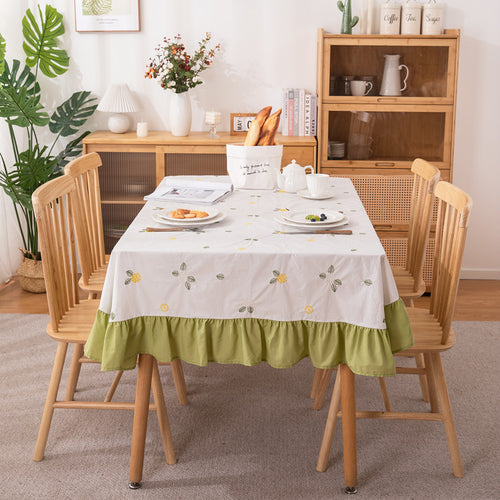 Embroidered Floral Ruffled Tablecloth