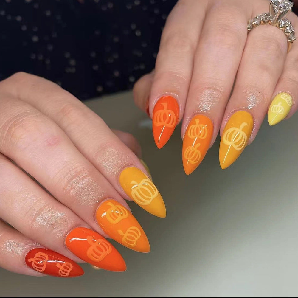 Artistic Pumpkin-Themed Press-On Nail Set Bowlift