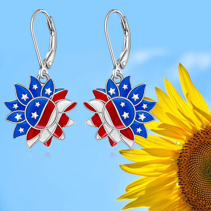 Women's enamelled sunflower earrings with star motif and safety lever clasp Bowlift
