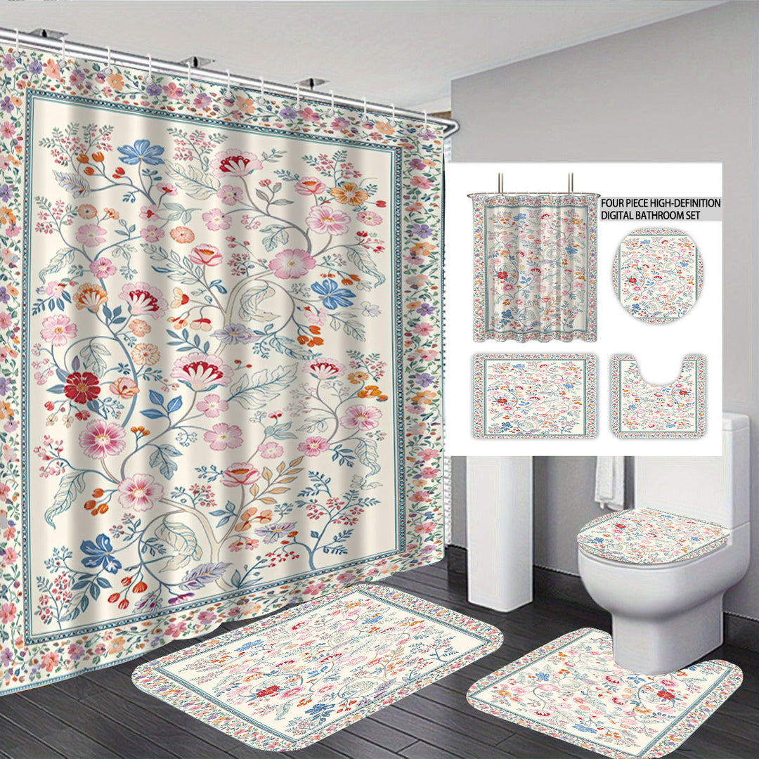Digital Floral Print Bathroom Set Bowlift