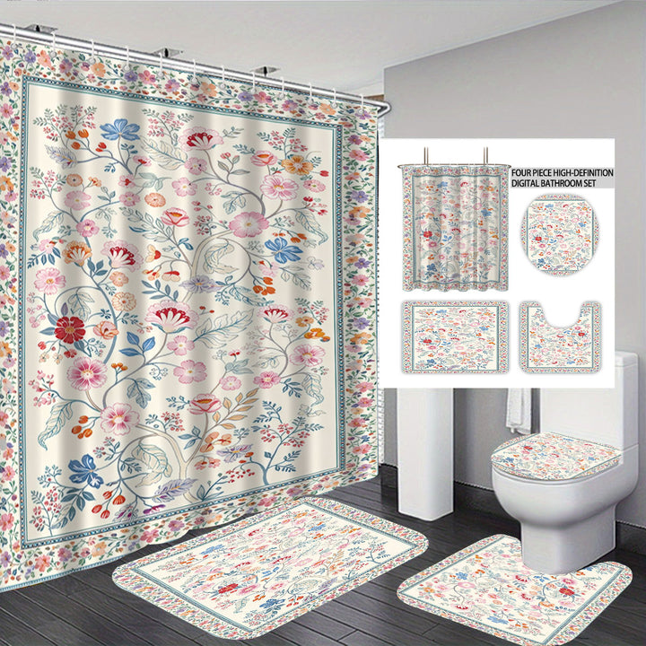 Digital Floral Print Bathroom Set Bowlift