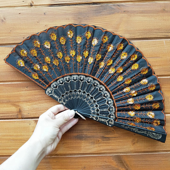 Women's high-quality lace fan with artistic floral motifs Bowlift