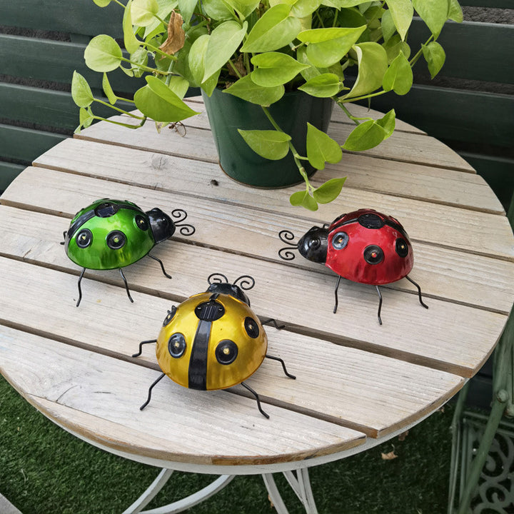 Decorative Solar-Powered Metal Ladybug Garden Lights With Warm LED Accents Bowlift