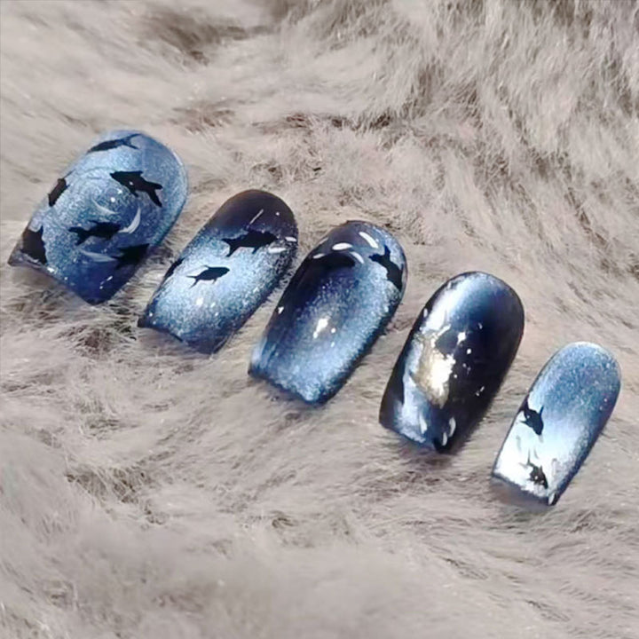 Artistic Ocean-Themed Press-On Nail Art Set Bowlift