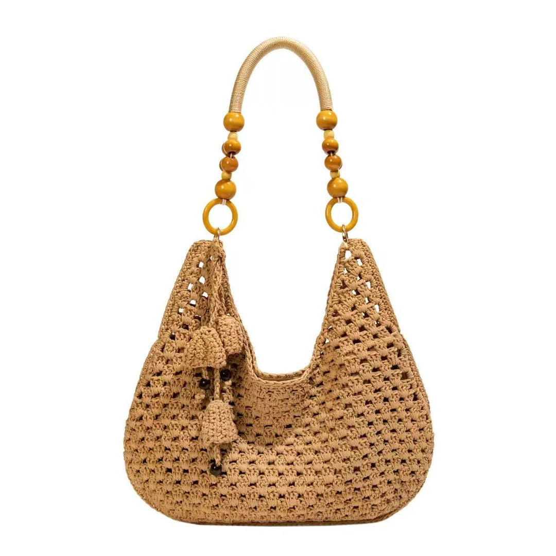 Handcrafted Macrame Shoulder Bag with Wooden Handles Bowlift