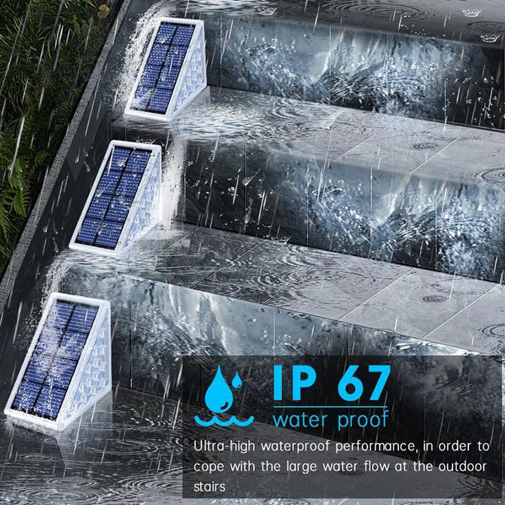 Angled Triangular Solar-Powered LED Stair Step Lights With Dusk-To-Dawn Sensor And Waterproof Mounting Bowlift