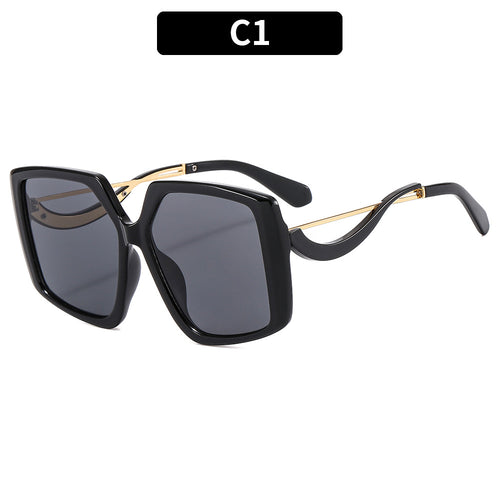 Oversized Square Frame Sunglasses with Gold Accents
