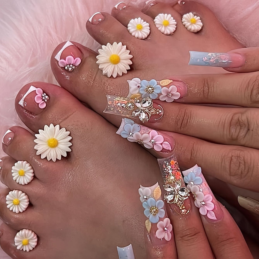 Decorative Floral Press-On Pedicure Set Bowlift