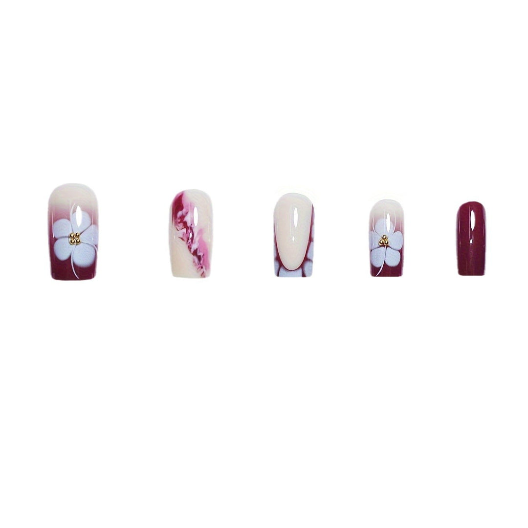 Artistic Gel Nail Extensions with Floral Design Bowlift