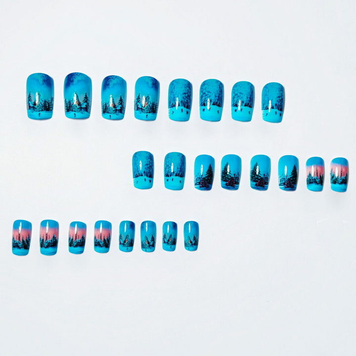 Artificial nails with festive winter landscape design Bowlift