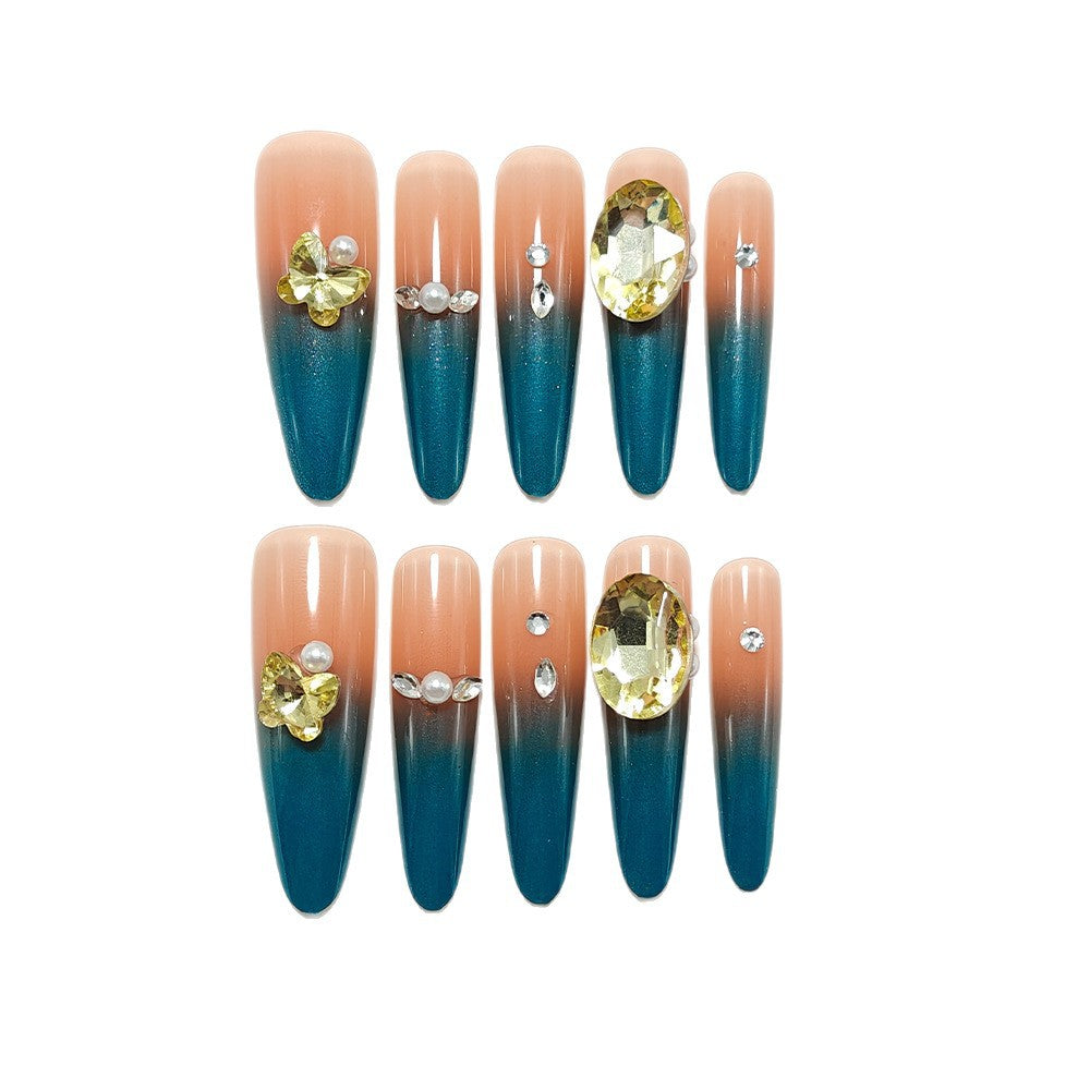 Glamorous artificial nails with elegant ombre effect and high-quality embellishments Bowlift