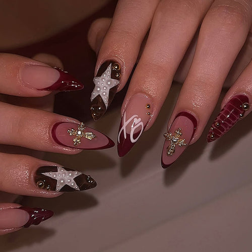 Premium Decorative Press-On Nail Set with Glamorous Accents Bowlift