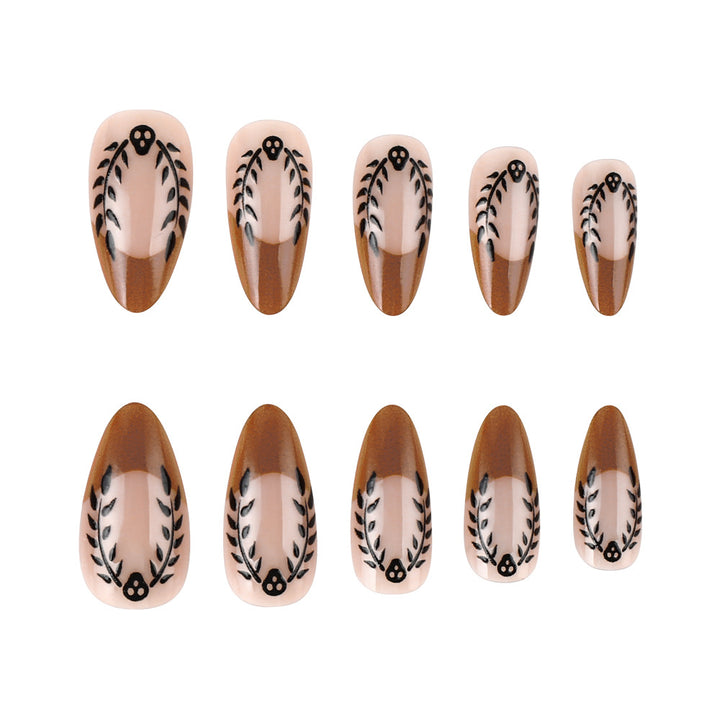 Artistic Press-On Nail Set with Floral and Leaf Patterns Bowlift
